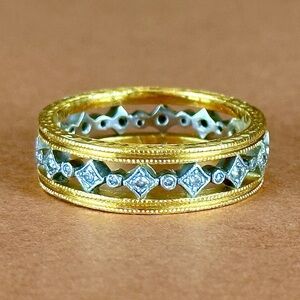 Cathy Waterman | 22K Gold & Platinum Diamond Geometric Band | Size 7